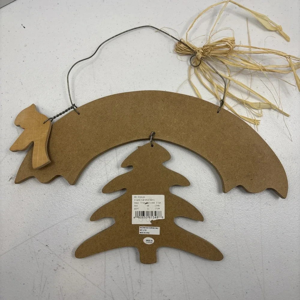 Welcome‎ Christmas Seasonal Pine Tree Rustic Wood Wall Hanging Decor Festive